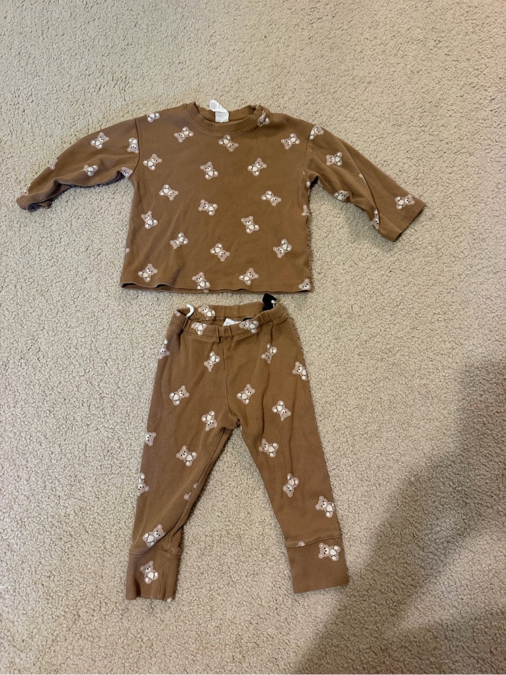 12 M H&M Brown Teddy Bear Ribbed long sleeve pant set
